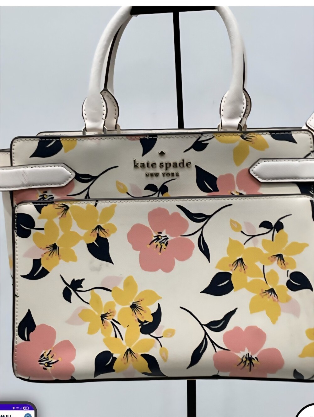kate spade Cream Tote with Yellow, Pink & Navy Floral Print
